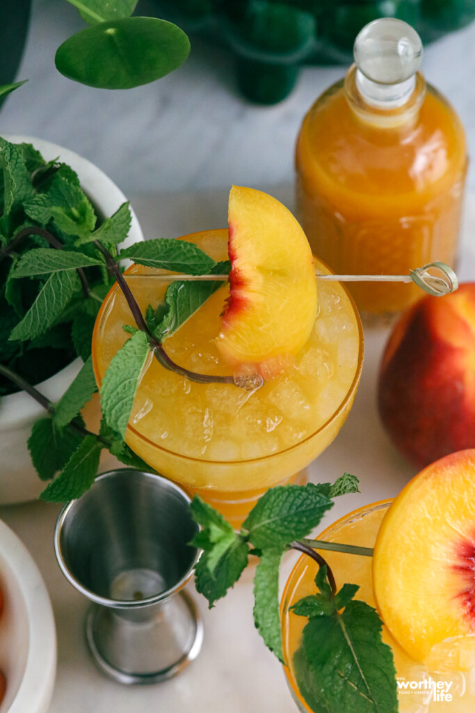 Summer cocktail with peach vodka