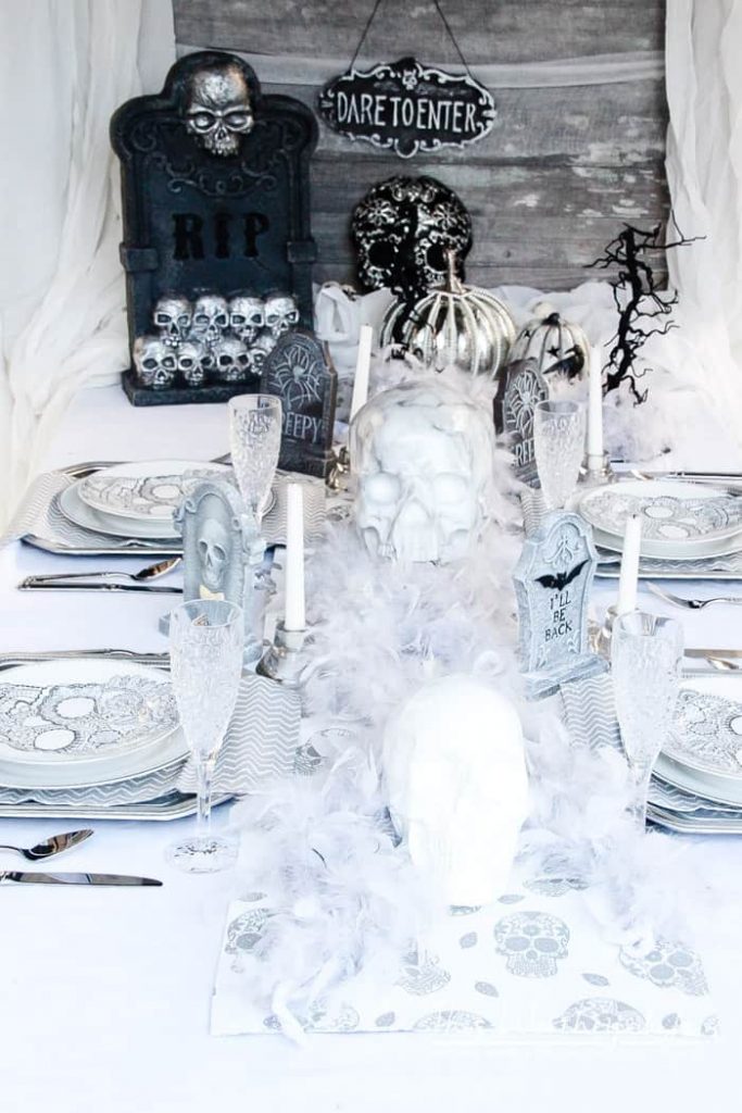 Grey & White Skeleton Graveyard Tablescape