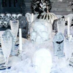 Grey & White Skeleton Graveyard Tablescape