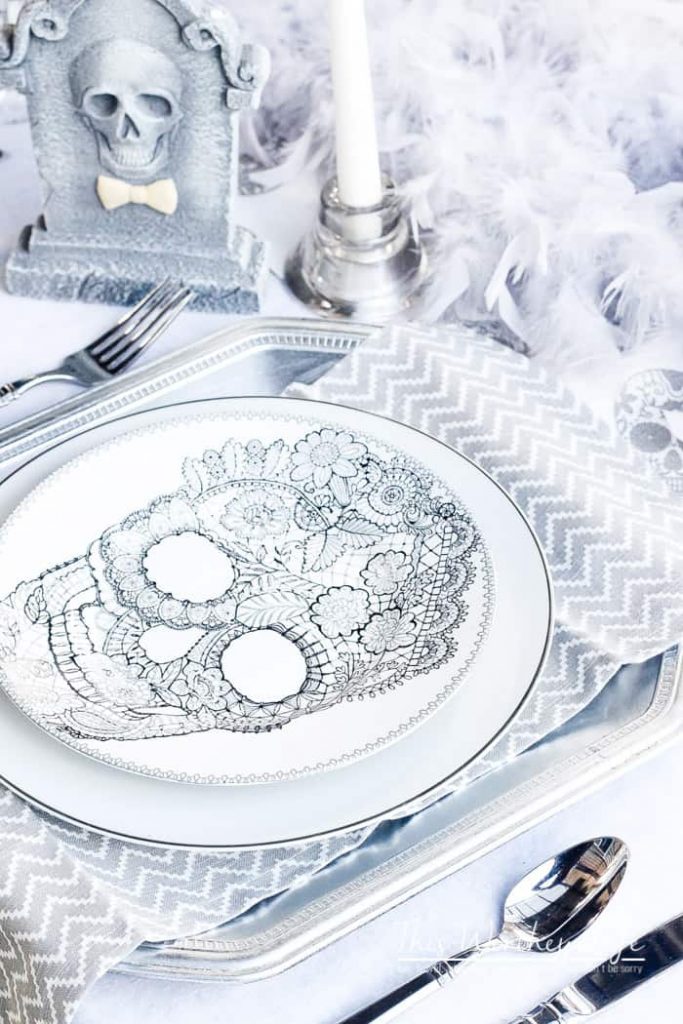 Grey & White Skeleton Graveyard Tablescape