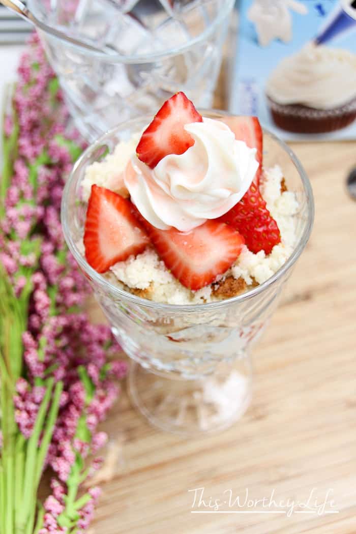 Easy Strawberry Shortcake Recipe with quick cream cheese frosting