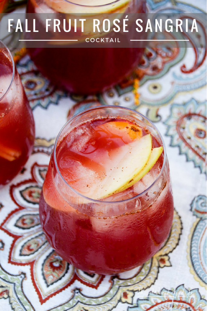 Mix up a batch of our Fall Fruit Sangria and enjoy so many of autumn's favorite fall flavors. It's mixed with slices of sweet apples, ripe plums, peaches, and a mix of slightly bubbly Rosé and delicious apple cider. The whole thing is sweetened with our homemade Blueberry + Cranberry Simple Syrup. 