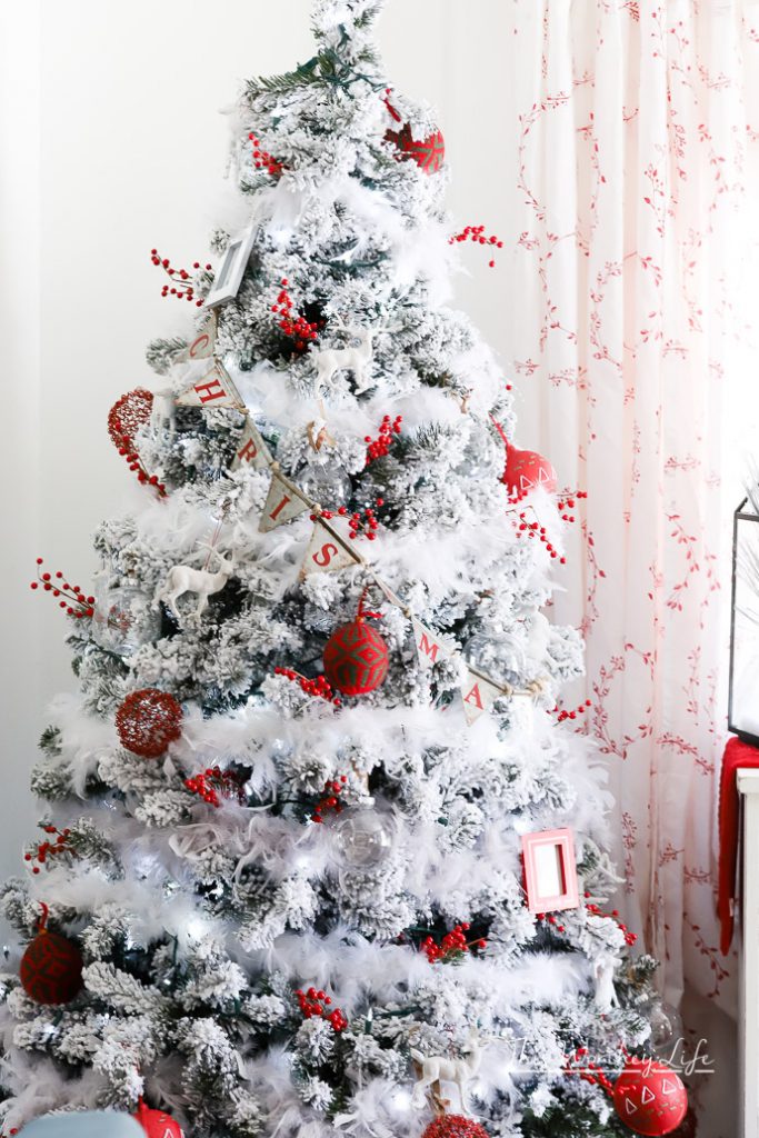 red + white vintage flocked christmas tree