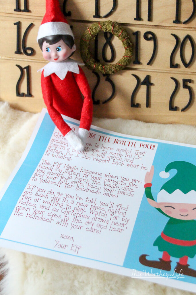 Elf on the Shelf welcome letter printable