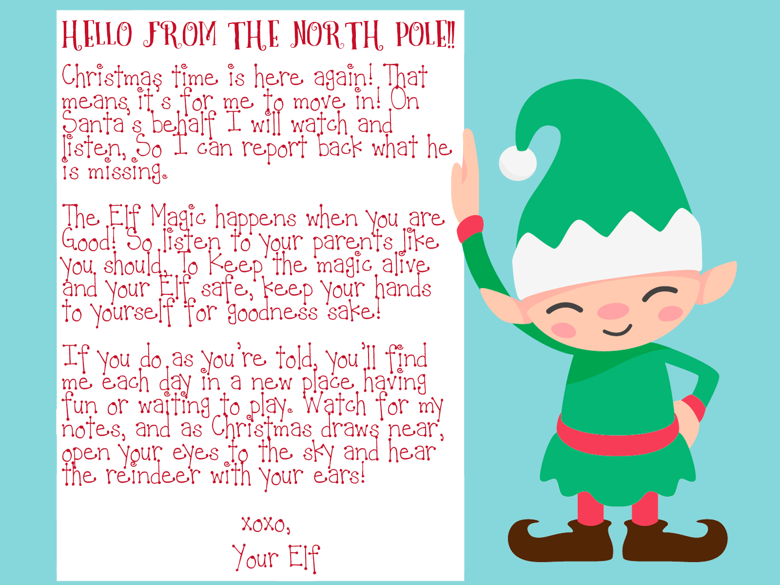 Free Printable Elf On Shelf Letter