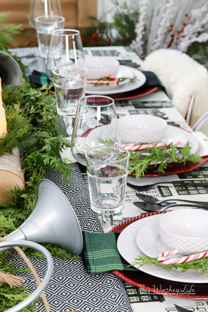 Green + Black + Red Magnolia Themed Tablescape