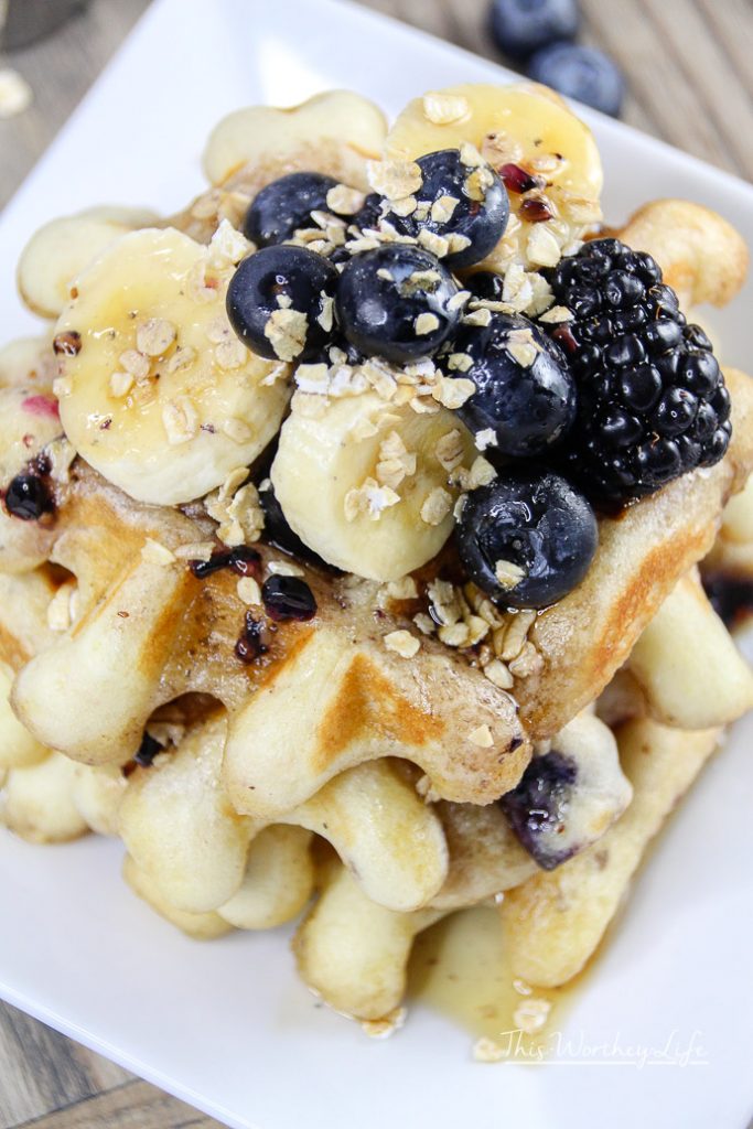 Saturday morning is a great time to whip up a batch of homemade waffles. I'm sharing how I  sneak in some healthy ingredients into the boys' waffles with our Blueberry Chia + Oatmeal Waffles recipe. 
