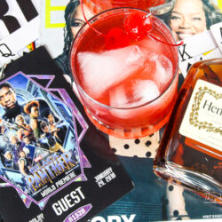 Hey Auntie Black Panther Cocktail with Hennessy + Red Velvet Cake