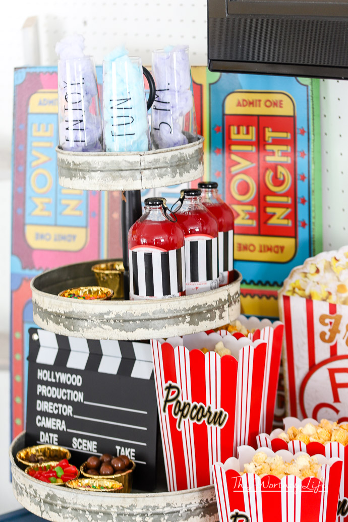 Create your own movie night-in party with snacks, popcorn, and drinks with our party ideas listed below. We're reminiscing about the drive-in movie days and created an easy movie night party idea for our friends and family!