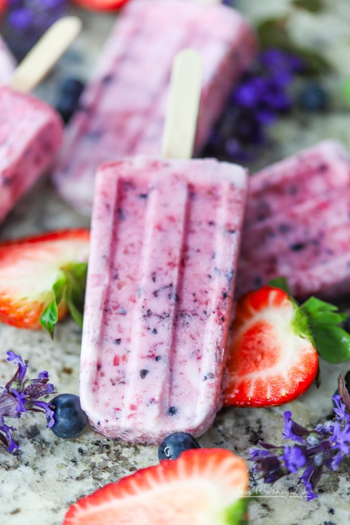 Strawberry Blueberry Yogurt Popsicles