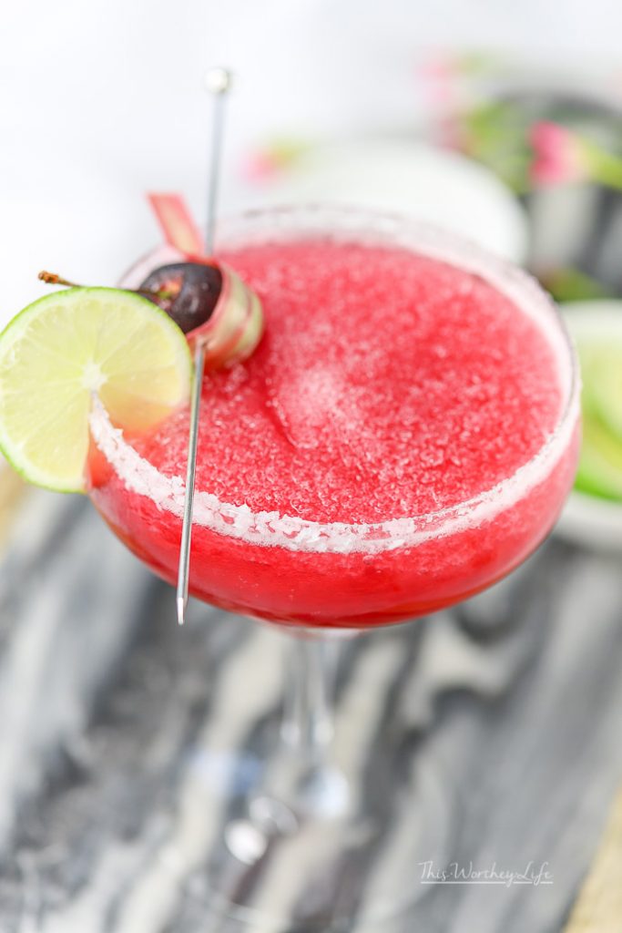 Made with wonderful simple syrup of Michigan cherries, rhubarb, and tequila, this margarita is here to get the party started. With fresh rhubarb and cherries plentiful, this summer serve our cherry + rhubarb margarita! 