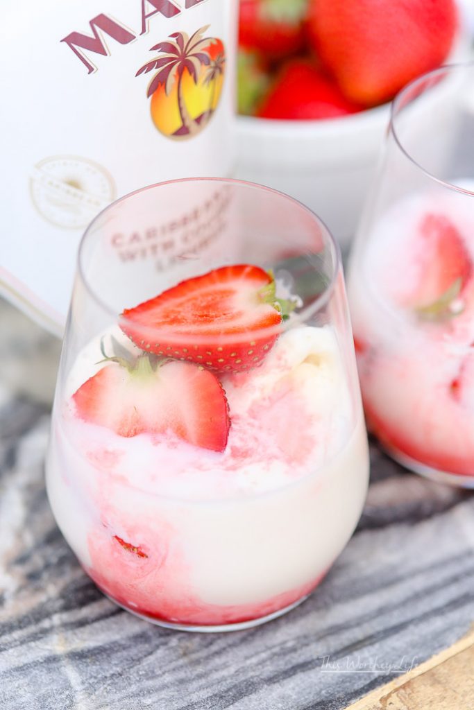 Summer Drink Made With Malibu- White Chocolate Strawberry Ice Cream Float