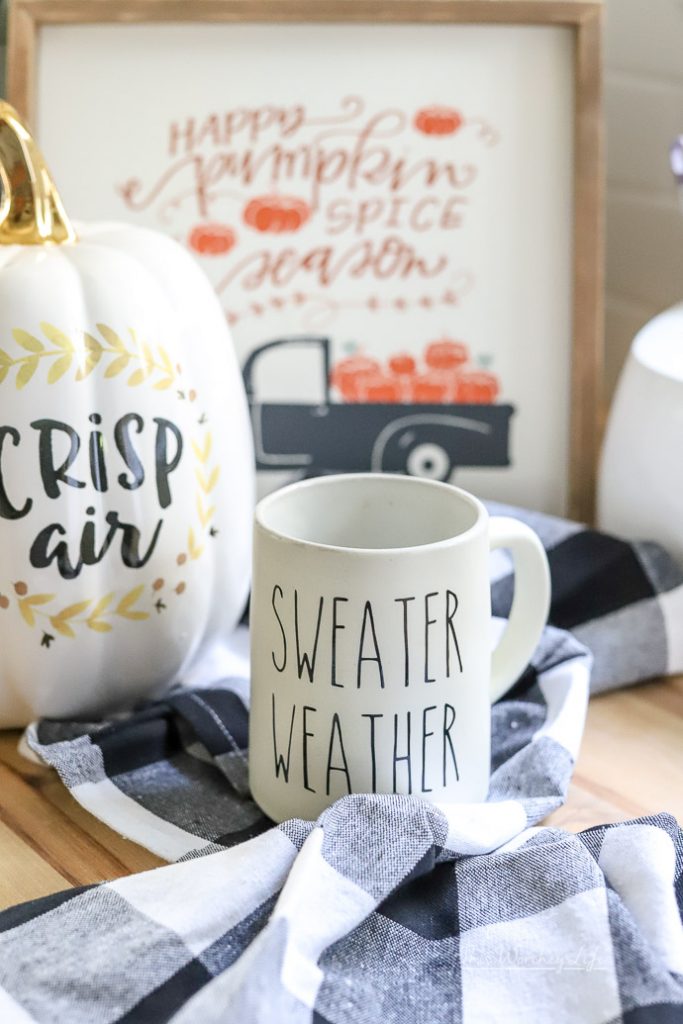 Are you looking for coffee mug vinyl ideas and an easy way to make your own coffee mug using vinyl and a Cricut? Well, I'm sharing how I made this DIY Rae Dunn Inspired Decal for my coffee mugs.  