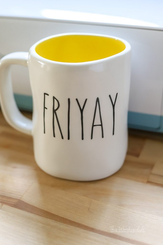 FRIYAY Rae Dunn inspired coffee mug decal using a Cricut