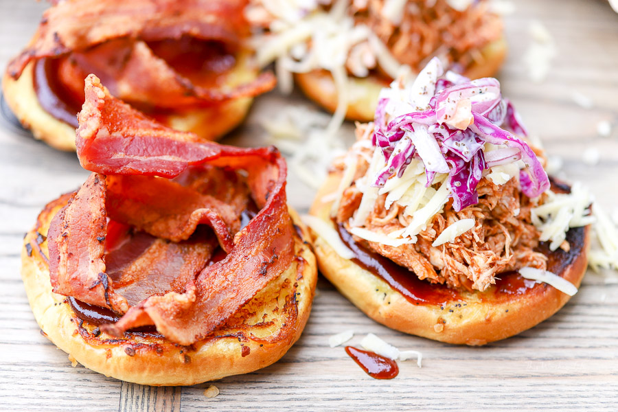 The Bestest Pulled Chicken Sandwiches with Bacon