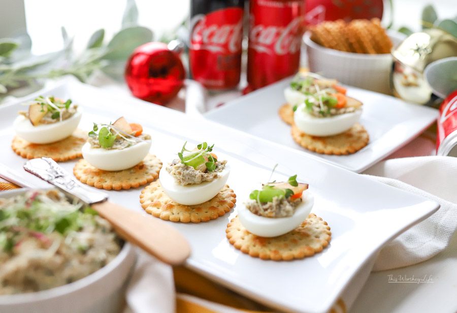 Simple, yet delicious is what we're whipping up and serving as a party appetizer: Chicken Salad Deviled Eggs. We're sharing how to make chicken salad paired with deviled eggs. You can find the recipe down below, and plan to serve this chicken recipe at your next gathering!