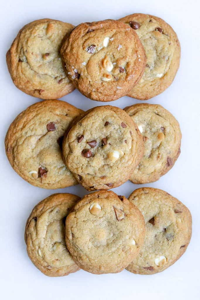 It's the most wonderful time of the year. Time for all the delicious baked goodies, and our brown butter white & chocolate chip + toffee cookies are just what you need this holiday baking season. These delicious chocolate chip cookies have toffee bits, brown sugar, and a ton of other goodies to pack a powerful sweet punch.