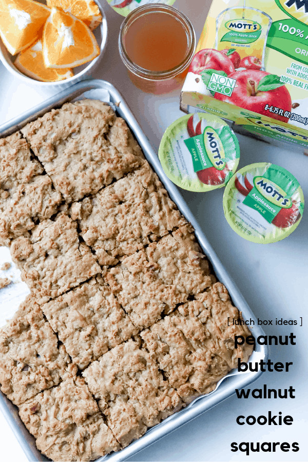 Freshen up the lunch box with our Peanut Butter Walnut Cookie Squares recipe, a fancy sandwich idea, and the best snacks + juice to include in your child's lunchbox. Our lunch box ideas are just what you need to try this week! 