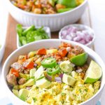 Breakfast is the most important meal of the day, so you might as well make your breakfast move your best move with our irresistible take on breakfast. This breakfast bowl is filled with skillet potatoes, parsley scrambled eggs and tons of fresh veggies. Grab this breakfast recipe on the blog.