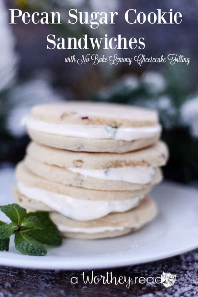Pecan Sugar Sandwich Cookies with No Bake Cheesecake Filling