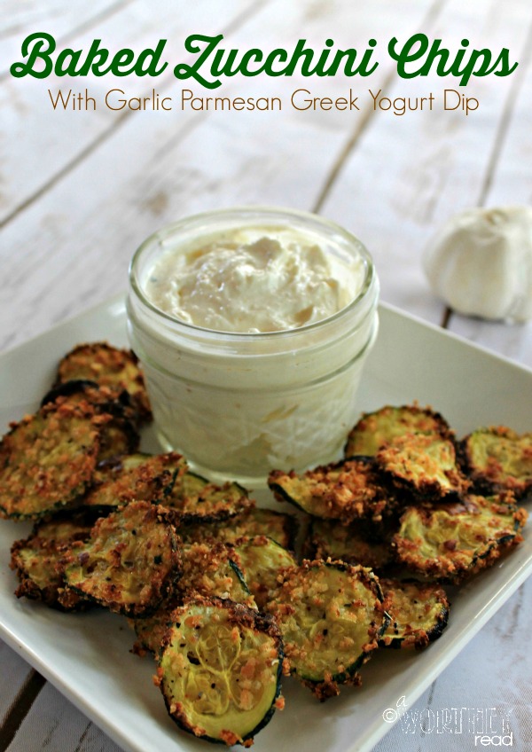 Zucchini Chips with Parmesan Garlic Greek Yogurt Dip