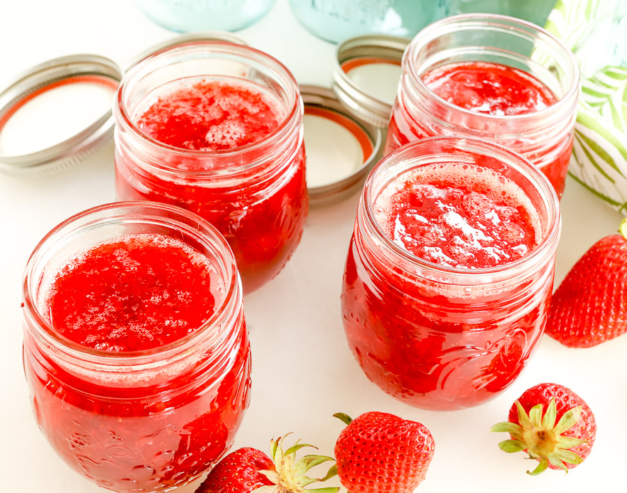 strawberry jam in ball canning jars