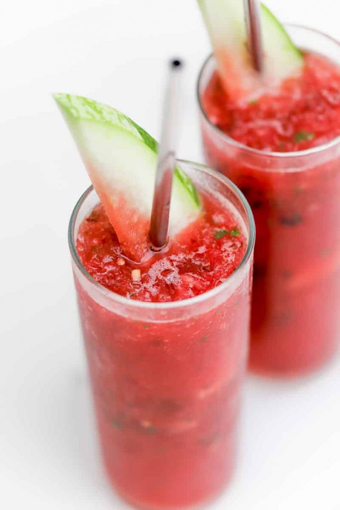 Super refreshing slushies are all the rage this summer and you can't go wrong with our Blueberry Watermelon Lemonade Slush. Mixed with frozen watermelon, fresh lemon juice, citrus tonic water, and mint this is the recipe for the perfect summertime mocktail! 