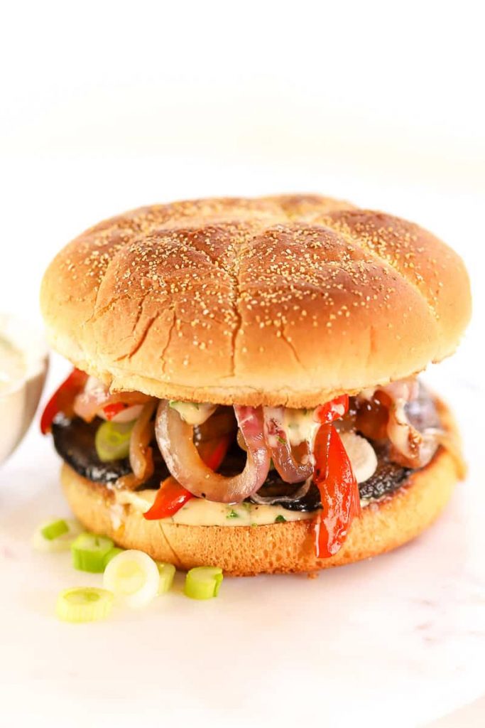 Grilled Onion & Red Pepper Portobello Mushroom Sandwich