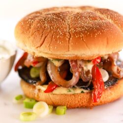 Grilled Onion & Red Pepper Portobello Mushroom Sandwich