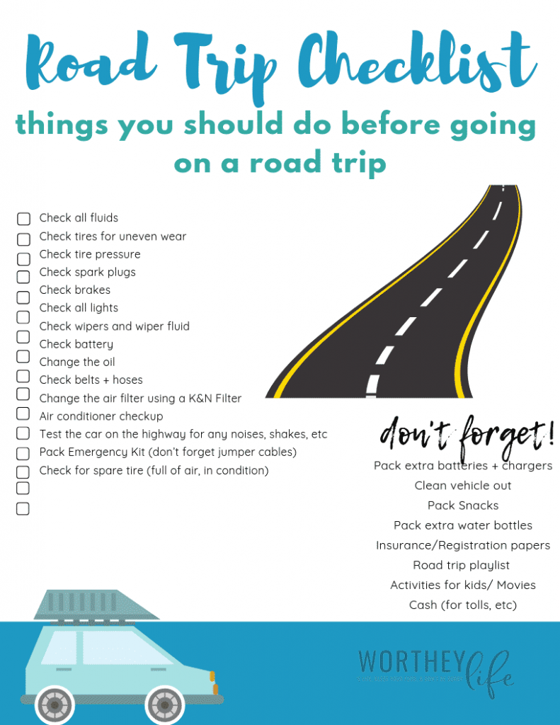 FREE printable road trip checklist