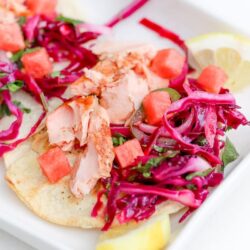 Salmon Tacos with Watermelon Slaw