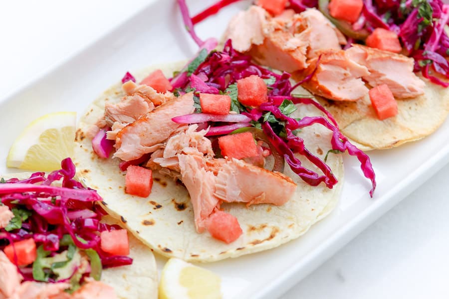 Try our take on the perfect summertime recipe featuring salmon tacos with a watermelon slaw. It's deliciously different and your mouth will be unexpectedly excited. They didn't see this one coming!