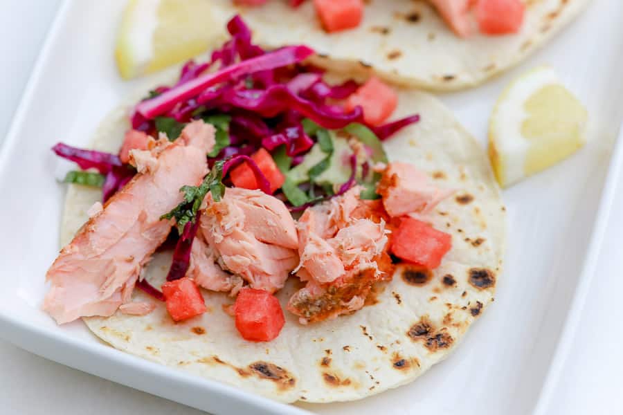 Ingredients needed for Salmon Tacos + Watermelon Slaw