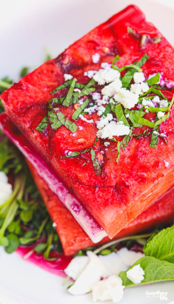 watermelon stacked with feta cheese