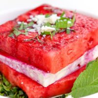 Watermelon Feta Salad Stack with Blueberry Drizzle