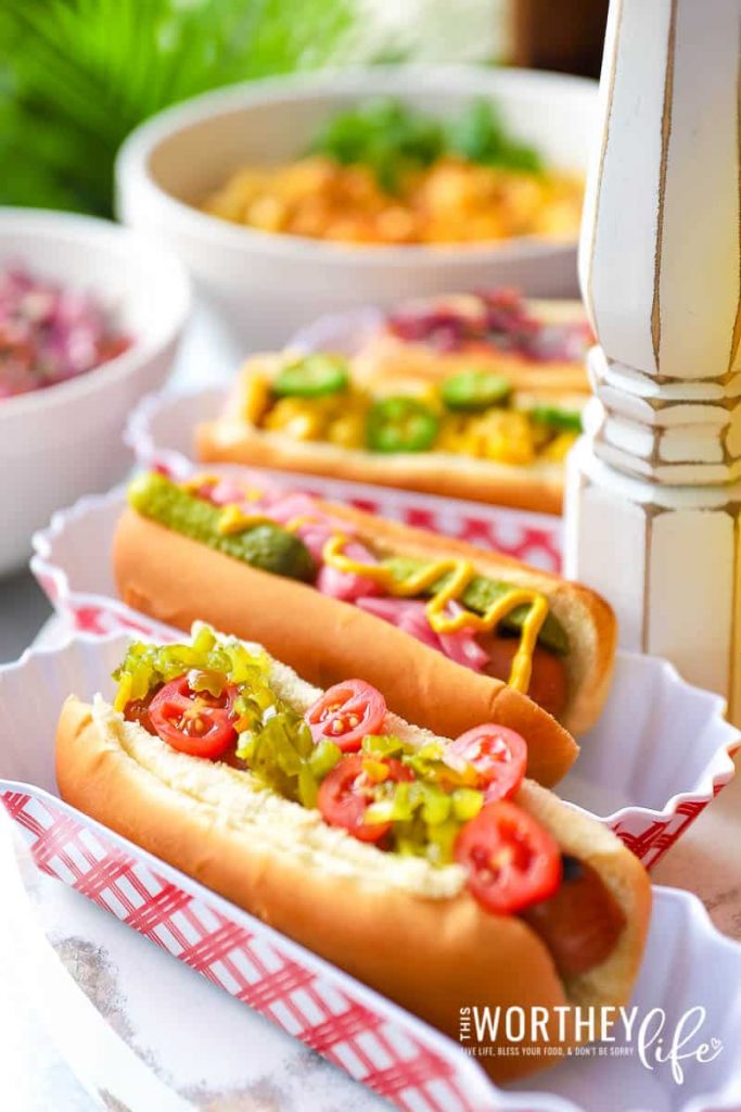 Hot dogs are the perfect blank canvas to cover with some of your favorite toppings! Homemade condiments are essential for backyard cookouts.