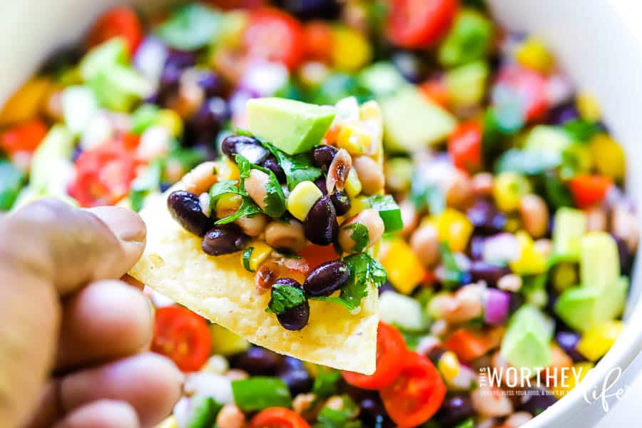 Want an easy as pie to make a dip with eye-poppin' every color of the rainbow flavor? Try our delicious Garden Fresh Cowboy Caviar, it'll have you rethinking your dip game and questioning your life choices! It's great as an appetizer, game day treat, or just to eat for a fresh dose of yummy goodness!