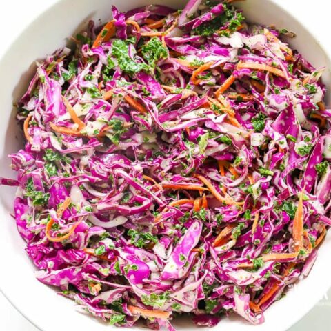 Upgrade your coleslaw with our tangy, bright, and zero mayonnaise Lemon Herbed Aioli Coleslaw! It comes together in no time and will take your side game to the next level at your next cookout. Promise! 