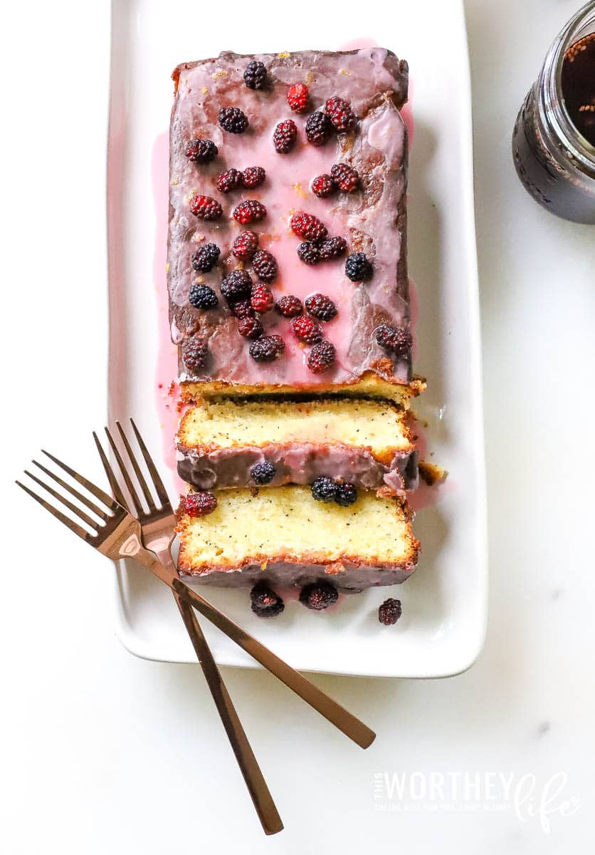 Lemon Poppy Seed Pound Cake Recipe with Mulberry Citrus Icing