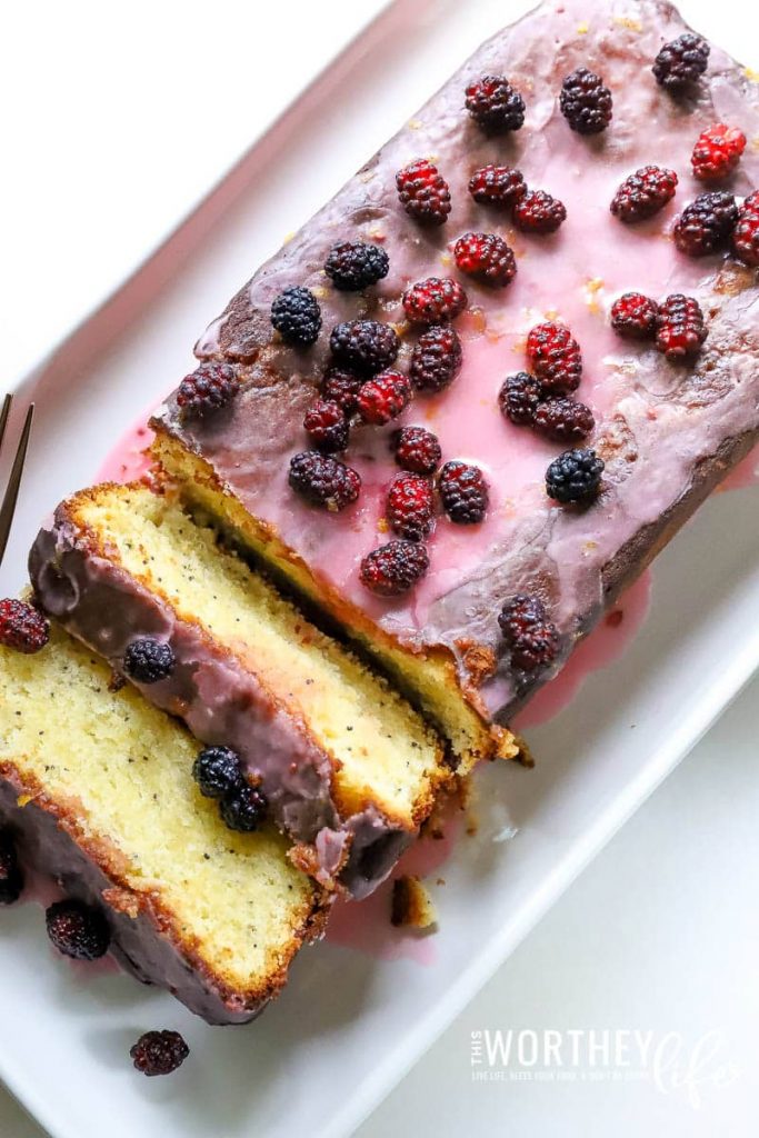 Lemon Poppy Seed Pound Cake + Mulberry Citrus Glaze