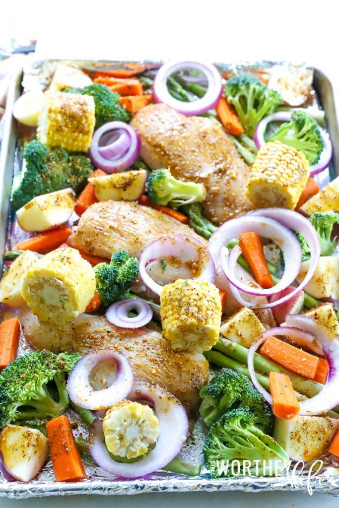 Getting dinner on the table doesn't have to be too hard when you're using McCormick's ONE Dish Seasoning Mix. I'm showing how to make a sheet pan dinner idea using Farmer's Market Chicken & Vegetable seasoning.