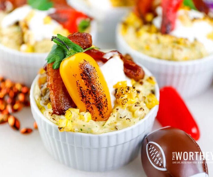 Air Fryer Twice Cooked Potatoes Loaded with Bacon + French Onion Dip