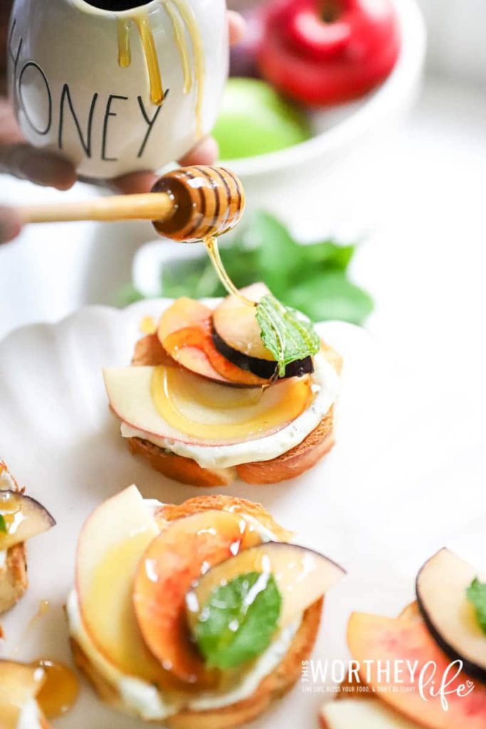 Herb Cream Cheese, Fall Fruit & Honey Crostini