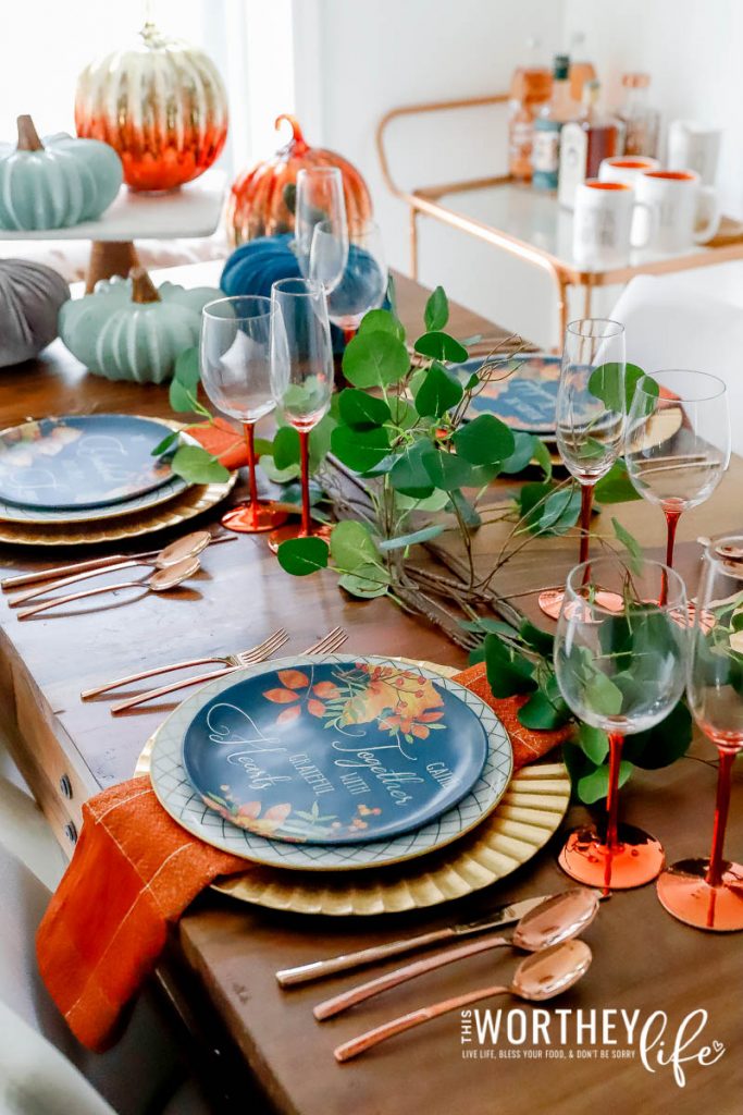 Fall tablescape using orange hues