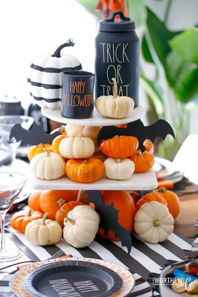 Rae Dunn Tiered Halloween centerpiece