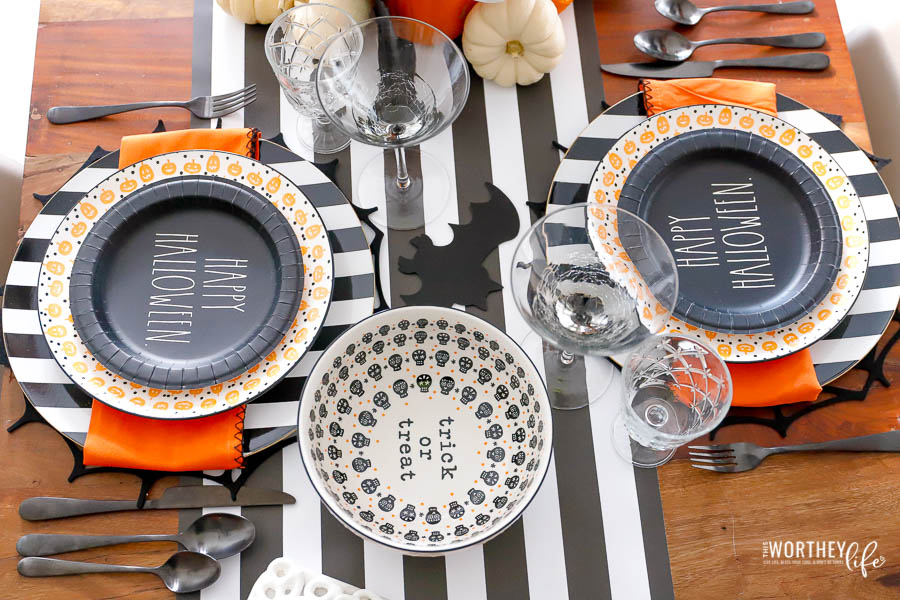 Black + White Halloween plates