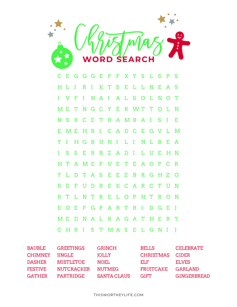 Christmas Word Search printable