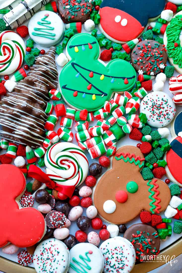 holiday snack board with treats