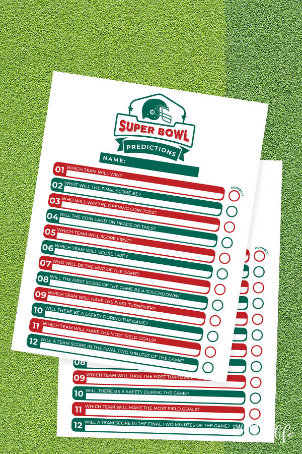 Super Bowl Score Predictions Free Printable To Use On Sunday