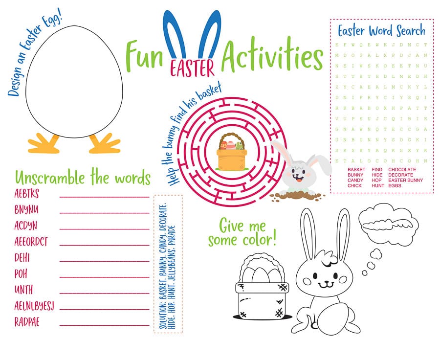 Fun Easter Egg Printable Activities Sheet with Puzzles